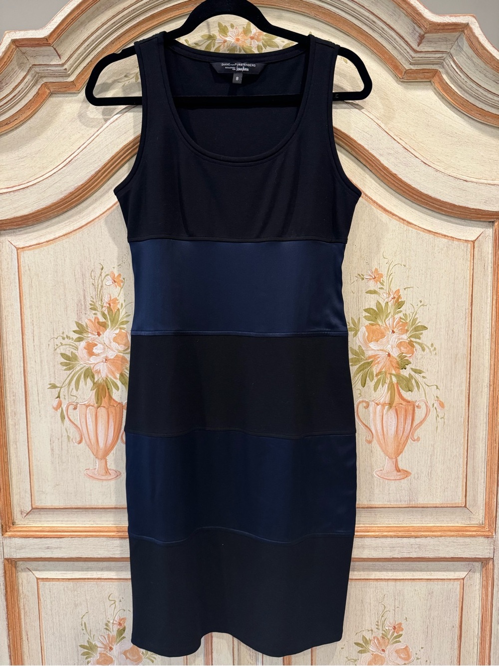 DVF Rawini Striped Dress Size 8 Navy and Black Sleeveless